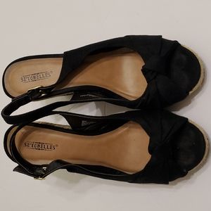 Seychelles Faux Suede Black Slingback Wedges Sz 9